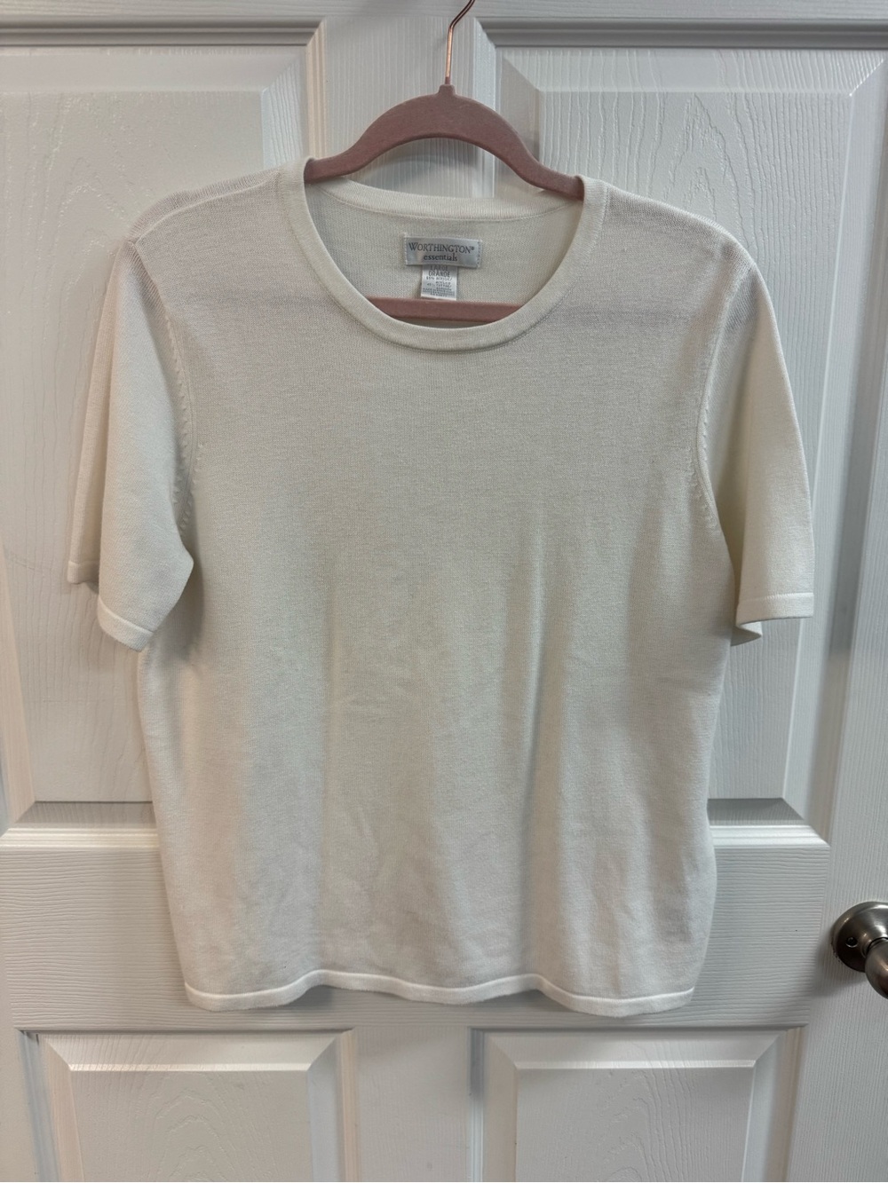 Worthington Cream Short Sleeve Essential Knit Top